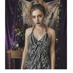 VTG Guess y2k snakeskin black white small beaded women halter babydoll whimsygot